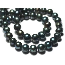 Fil 37cm 52pc environ - Perles culture eau douce Boules 6-8mm Noir irisé