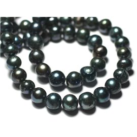 Thread 37cm 52pc approx - Cultured freshwater pearls 6-8mm balls Iridescent black - 8741140026926