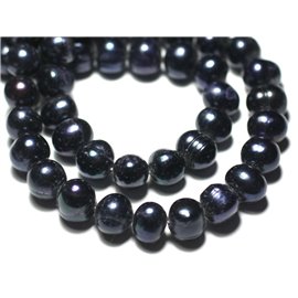 Thread 38cm 41pc approx - Cultured freshwater pearls 8-10mm balls Iridescent black - 8741140026940