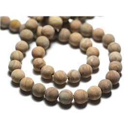 6pc - Perles de Pierre - Jaspe Bois Beige Jaune Boules 10mm Mat Sablé Givré - 8741140026971