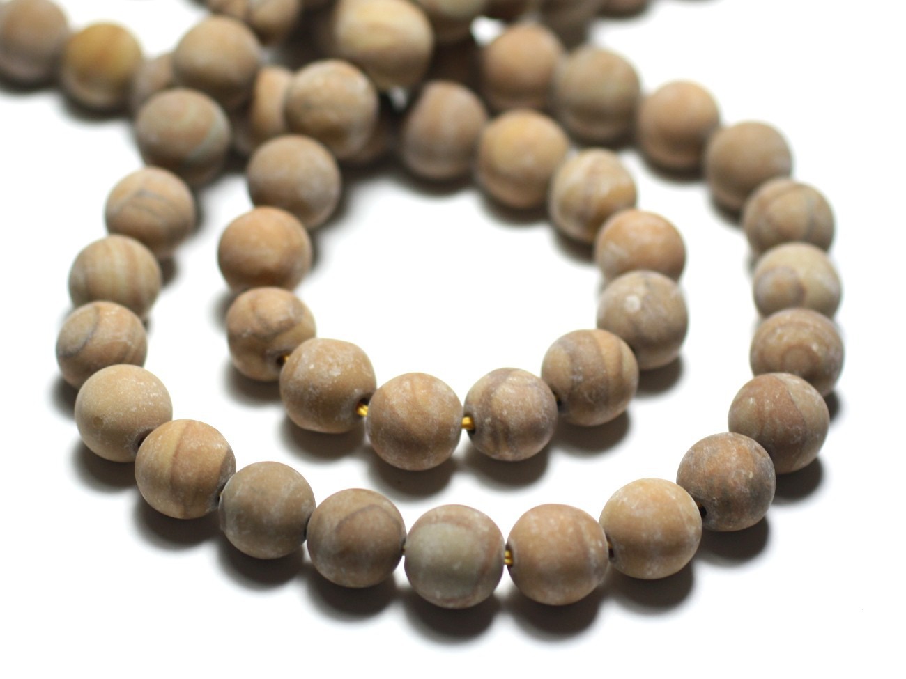 6pc - Perles de Pierre - Jaspe Bois Beige Jaune Boules 10mm Mat Sablé Givré - 8741140026971