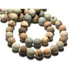 Fil 39cm 36pc env - Perles de Pierre - Jaspe Paysage Beige Jaune Gris Boules 10mm Mat Sablé