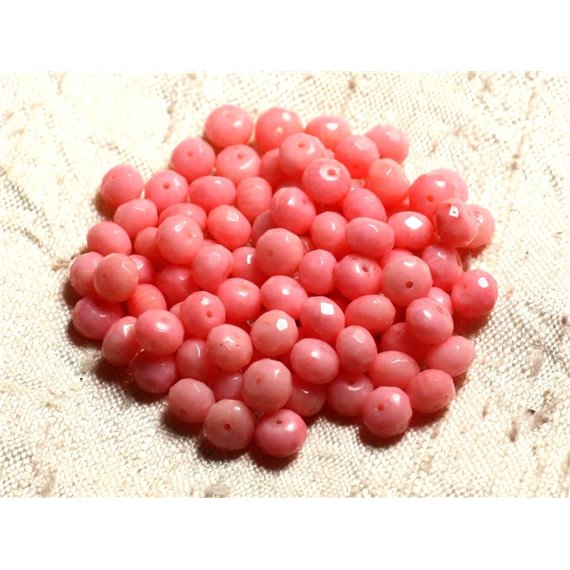 Fil 39cm 90pc env - Perles Corail Rose Rondelles Facettées 6x4mm - 8741140027060