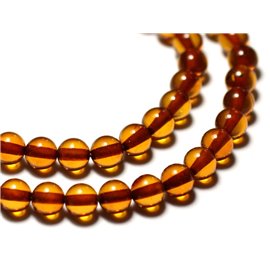 Rijg 20cm ca 25st - Natuurlijke amber parels 8mm ballen Cognac Oranje