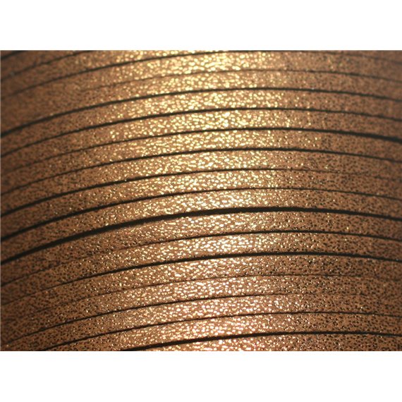 Bobine 90 metres env - Cordon Laniere Suedine Daim 3mm Brun Marron Bronze Pailleté Scintillant