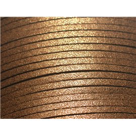 90 meter spoel - Suède lanyard 3x1,5 mm glanzend glitter bruin