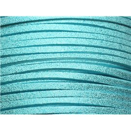 Bobina de 90 metros - Cordón de cordón de gamuza 3x1.5 mm Azul turquesa Brillo Brillante