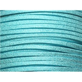 Spoel van 90 meter - Suede Lanyard Koord 3x1,5 mm Turquoise Blue Glitter Sparkling