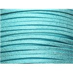 Bobine 90 metres env - Cordon Laniere Suedine Daim 3mm Bleu Turquoise Pailleté Scintillant