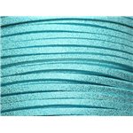 Bobine 90 mètres - Cordon Lanière Suédine 3x1.5mm Bleu Turquoise Pailleté Scintillant