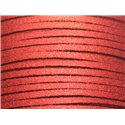 Bobine 90 metres env - Cordon Laniere Suedine Daim 3mm Rouge Cerise Pailleté Scintillant