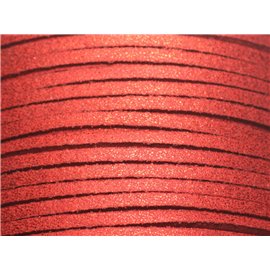 90 meter spoel - Suede Lanyard 3x1,5 mm Cherry Red Glitter Sparkling