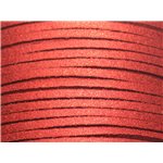 Bobine 90 mètres - Cordon Lanière Suédine 3x1.5mm Rouge Cerise Pailleté Scintillant