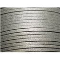 Bobine 90 metres env - Cordon Laniere Suedine Daim 3mm Gris Argenté Pailleté Scintillant