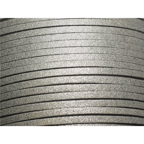 Bobine 90 metres env - Cordon Laniere Suedine Daim 3mm Gris Argenté Pailleté Scintillant