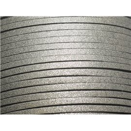 90 meter spool - Suede Lanyard 3x1.5mm Silver Gray Glitter Sparkling