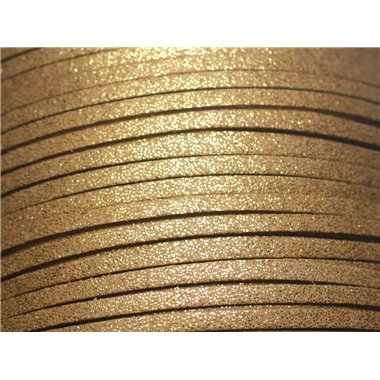 Bobine 90 mètres - Cordon Lanière Suédine 3x1.5mm Or Doré Pailleté Scintillant