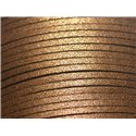 4 mètres - Cordon Lanière Suédine 3x1.5mm Marron Pailleté Scintillant - 8741140022966