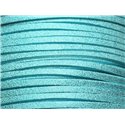 4 metres - Cordon Laniere Suedine Daim 3mm Bleu Turquoise Pailleté Scintillant - 8741140022973