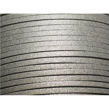 5 mètres - Cordon Lanière Suédine 3x1.5mm Gris Argenté Pailleté Scintillant - 8741140023000