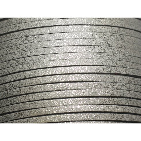 5 metres - Cordon Laniere Suedine Daim 3mm Gris Argenté Pailleté Scintillant - 8741140023000