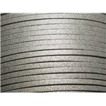 5 mètres - Cordon Lanière Suédine 3x1.5mm Gris Argenté Pailleté Scintillant - 8741140023000