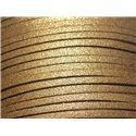 5 mètres - Cordon Lanière Suédine 3x1.5mm Or Doré Pailleté Scintillant - 8741140023017