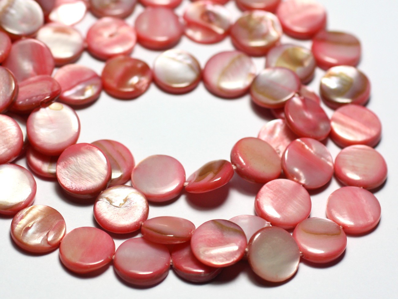 20pc - Perles Nacre Naturelle Palets 10mm Rose clair Corail pastel irisé - 8741140023079