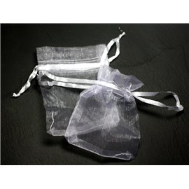 10pc - Sacs Pochettes Cadeaux Bijoux Tissu Organza Blanc 9x7cm - 8741140023086