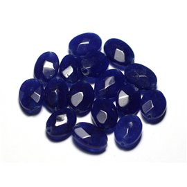 Thread 39cm 26pc approx - Stone Beads - Faceted Jade Oval 14x10mm Night Blue