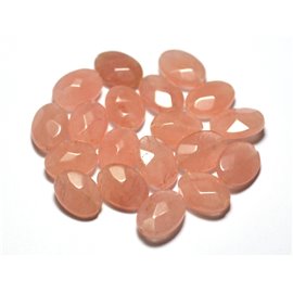 4pc - Stone Beads - Faceted Oval Jade 14x10mm Pink Coral Peach Pastel