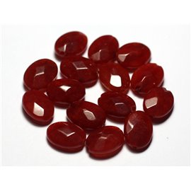 4pc - Stone Beads - Faceted Jade Oval 14x10mm Bordeaux Red - 8741140025943