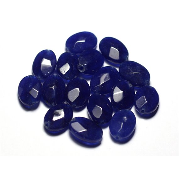 4pc - Perles de Pierre - Jade Ovales Facettés 14x10mm Bleu Nuit - 8741140025882