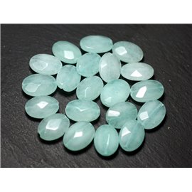 4pc - Cuentas de piedra - Jade facetado Ovalado 14x10mm Azul claro Pastel Turquesa - 8741140025905