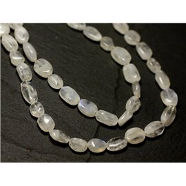 Thread 39cm 50pc approx - Stone Beads - White Moonstone Rainbow Oval 6-9mm