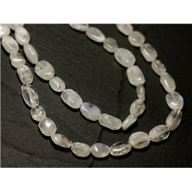 10pc - Stone Beads - White Moonstone Rainbow Oval 6-9mm - 8741140022539