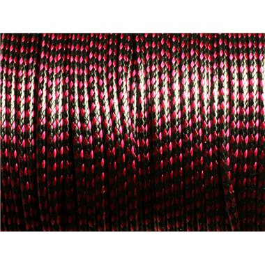Bobine 90 mètres - Fil Cordon Coton Ciré 2mm Bicolore Noir Rouge Rose