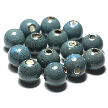 50pc - Perles Céramique Porcelaine Bleu Turquoise Tacheté Boules 16mm