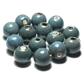 50pz - Palline in ceramica porcellana blu turchese maculato da 16 mm