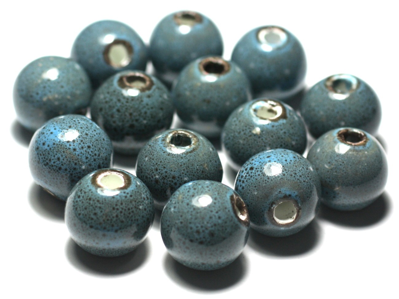 50pc - Perles Céramique Porcelaine Bleu Turquoise Tacheté Boules 16mm