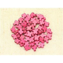 Filo 39 cm 38 pz circa - Croce di sintesi ricostituita perline di pietra turchese 10x8 mm rosa neon