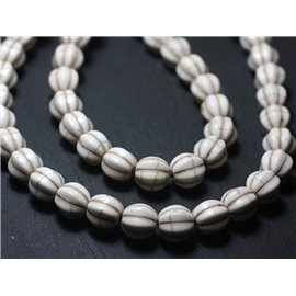 Faden 39cm ca. 39pc - Synthetische Türkis Perlen Blütenkugeln 9-10mm Weiß