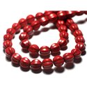 Fil 39cm 39pc env - Perles Turquoise synthèse Boules Fleurs 9-10mm Rouge