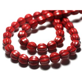 Faden 39cm ca. 39pc - Synthetische Türkis Perlen Blütenkugeln 9-10mm Rot