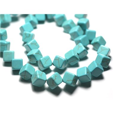 Fil 39cm 34pc env - Perles Turquoise synthèse Cubes Pointes 8x8mm Bleu Turquoise