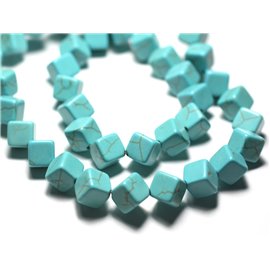 Filo 39 cm 34 pz circa - Cubi di perle sintetiche turchesi punte 8x8 mm blu turchese