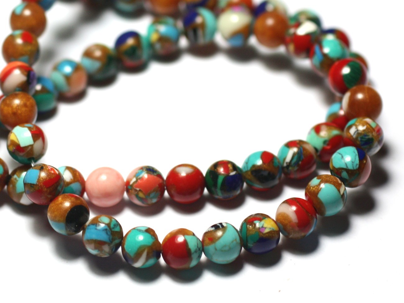 Fil 39cm 63pc env - Perles de Pierre - Jaspe Sédimentaire Boules 6mm Multicolore Bleu Rouge