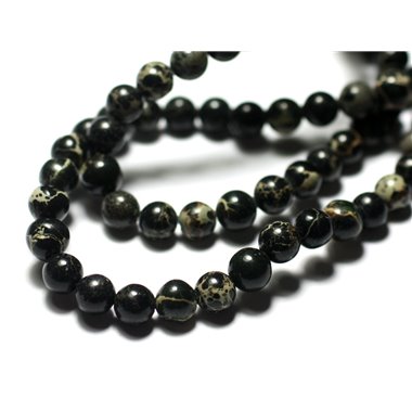 10pc - Perles de Pierre - Jaspe Sédimentaire Boules 6mm Noir Beige - 8741140028555