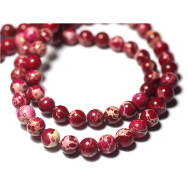 Fil 39cm 63pc env - Perles de Pierre - Jaspe Sédimentaire Boules 6mm Rose Rouge Fuchsia Framboise