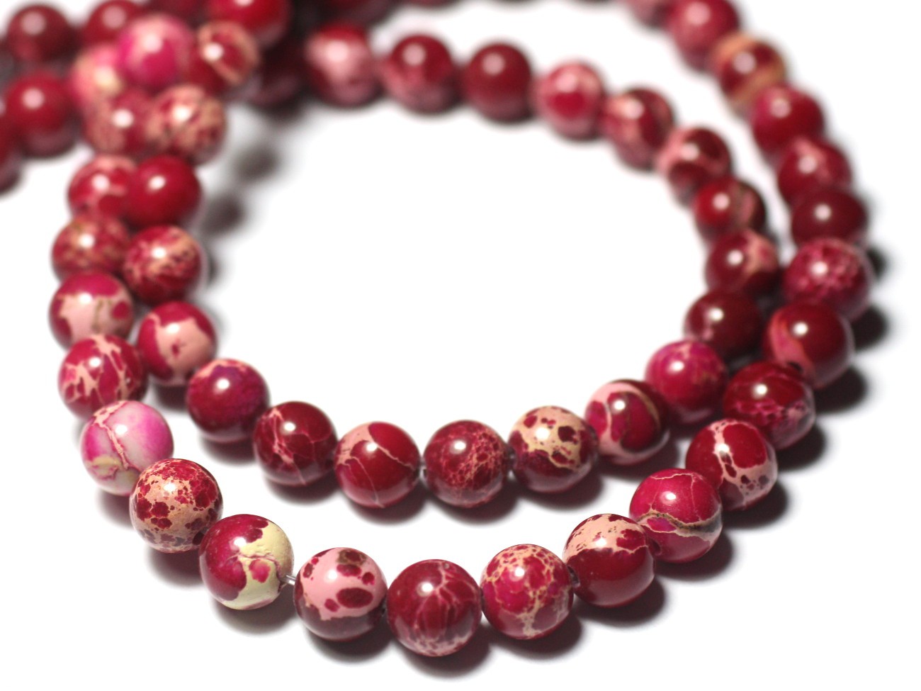 Fil 39cm 63pc env - Perles de Pierre - Jaspe Sédimentaire Boules 6mm Rose Rouge Fuchsia Framboise